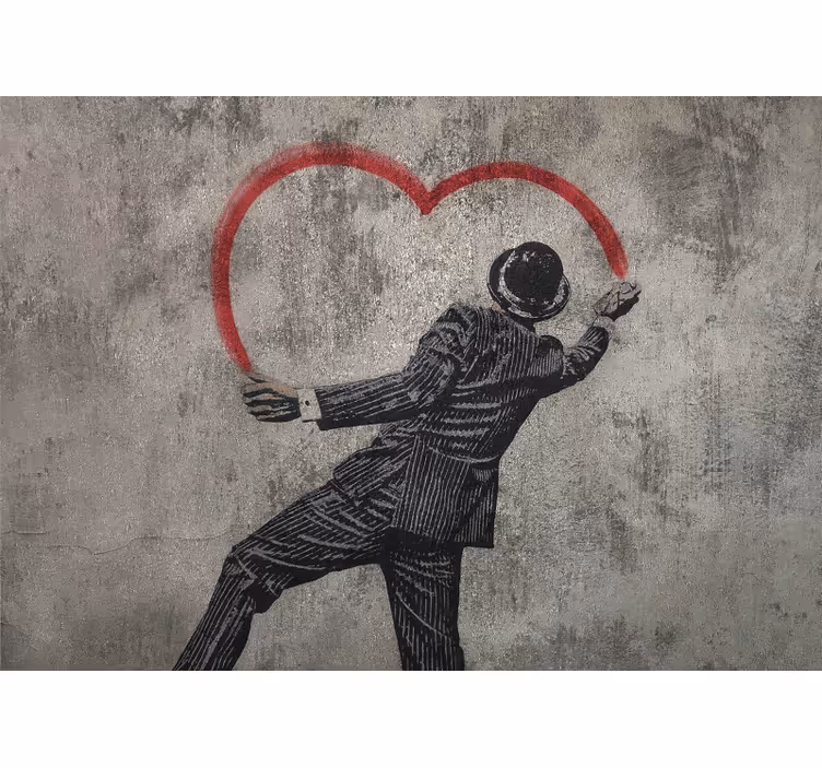Γκρι ρολό κουρτίνας με γκράφιτι καρδιάς banksy - TenStickers