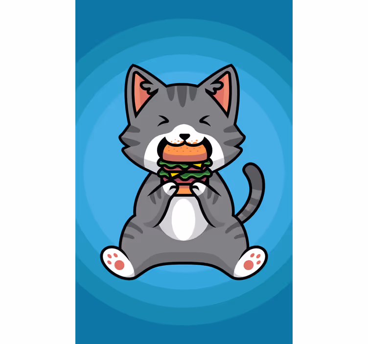 Pολό στόρι με ζώα χαρούμενη γάτα που τρώει - TenStickers