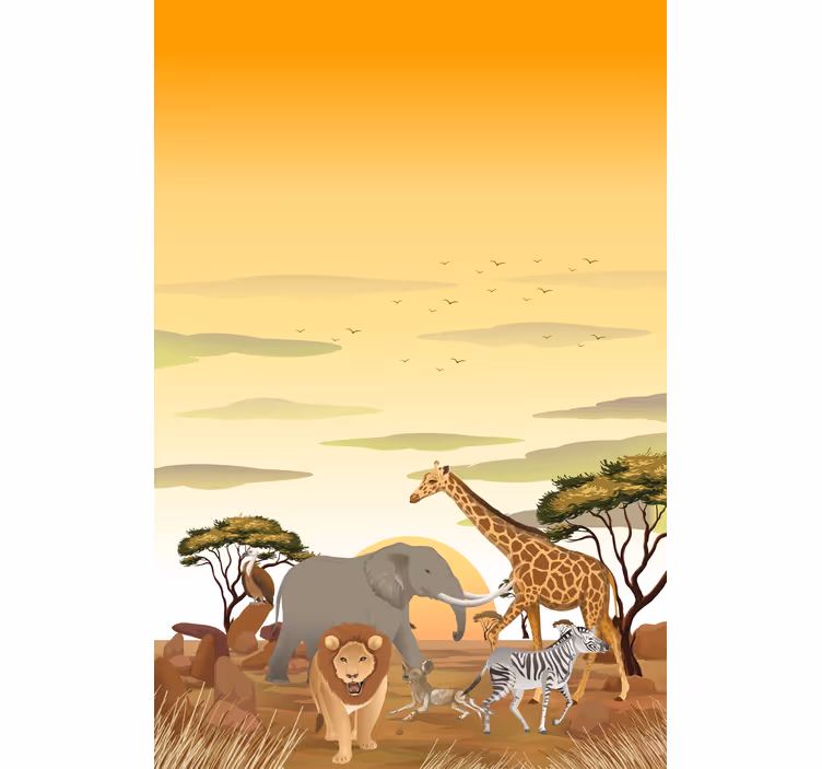 αφρικανικό τοπίο κινουμένων σχεδίων διάφορα τυφλά ζώα - TenStickers