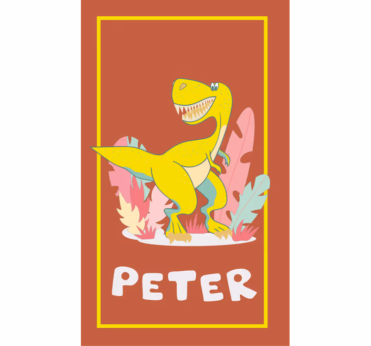 Ρολό στόρι με σχέδιο δεινόσαυρου Κίτρινος t-rex με όνομα - TenStickers