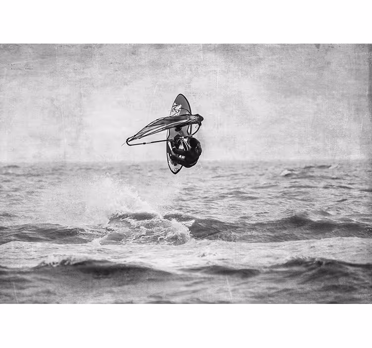 Τοιχογραφία τοίχου γκρί windsurf άσπρο και μαύρο - TenStickers