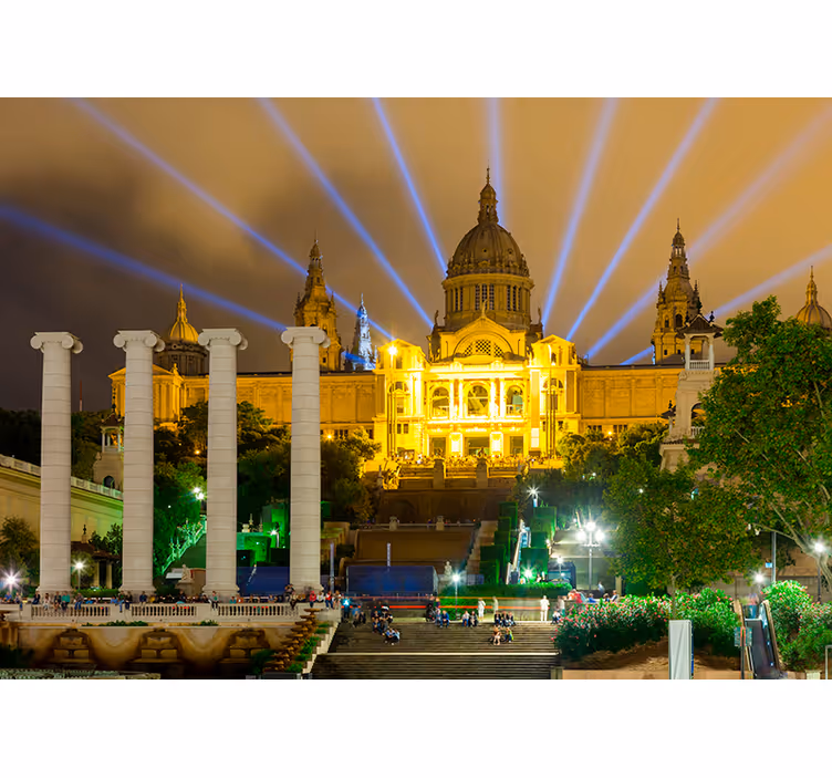 παλάτι montjuic τη νύχτα τοιχογραφία της πόλης - TenStickers