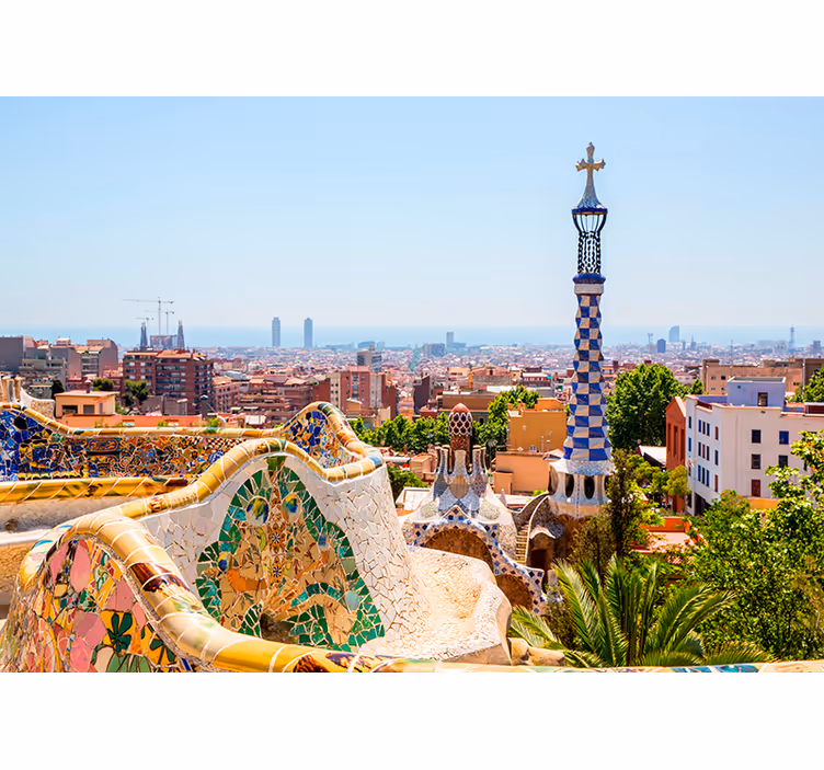 θέα στη θάλασσα στο τοιχογραφία του πάρκου güell barcelona - TenStickers