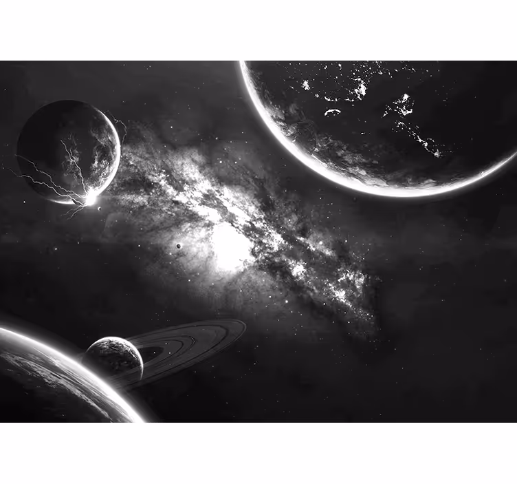 γαλαξίες και πλανήτες σε τοιχογραφία τοίχου με γκρι χώρο - TenStickers