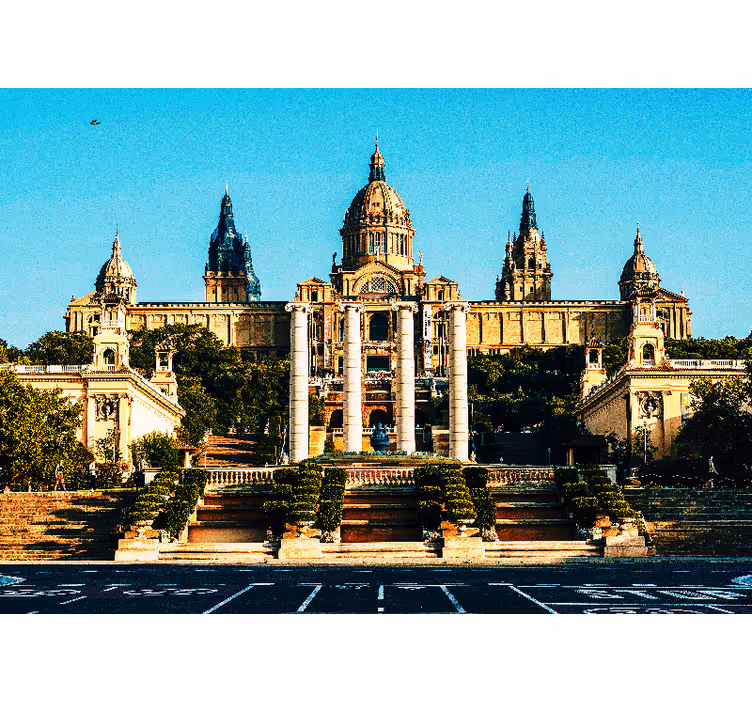 φωτισμένη θέα στην τοιχογραφία της montjuic της Βαρκελώνης - TenStickers
