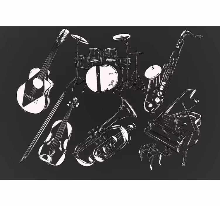 ασπρόμαυρη τοιχογραφία μουσικής - TenStickers