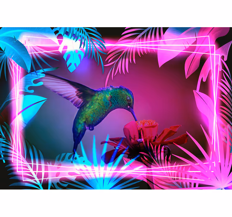Kolibri birds neon τοιχογραφία - TenStickers