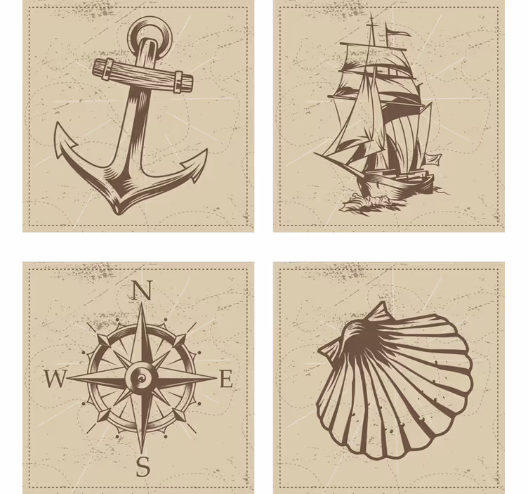 Vintage θαλάσσια αντικείμενα κέλυφος κόστερ - TenStickers