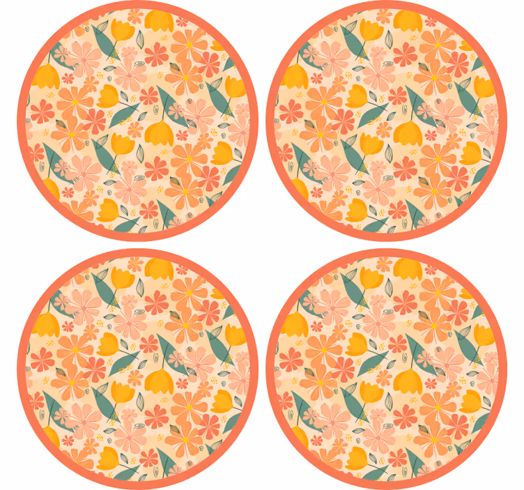 πολύχρωμο vintage φύλλα και λουλούδια coaster - TenStickers