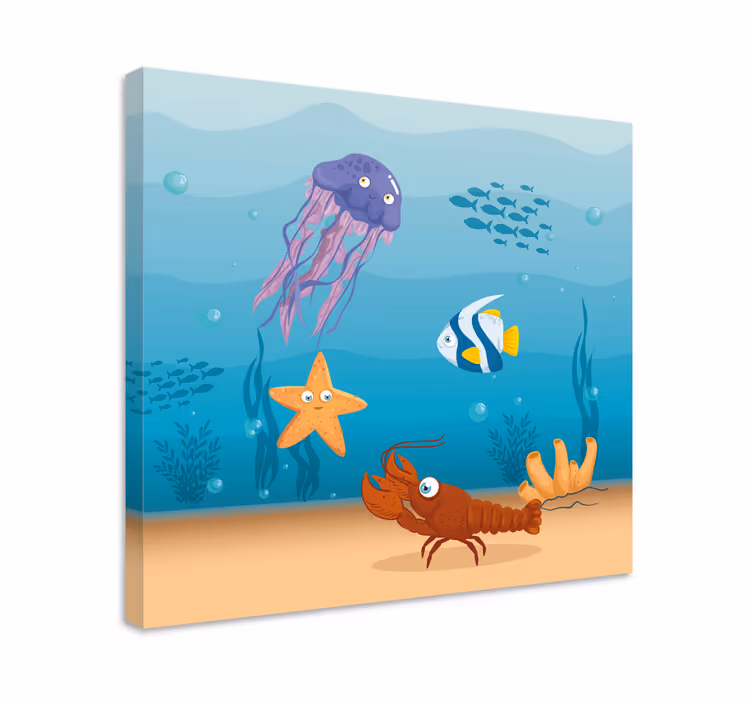 Seaworld ζωή γελοιογραφία ψάρια καμβά - TenStickers