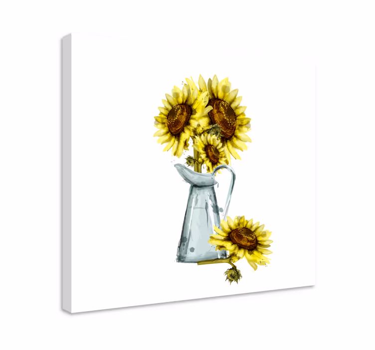 Ζωγραφική λουλουδιών και φυτών σε καμβά Ηλιοτρόπια σε κανάτα - TenStickers
