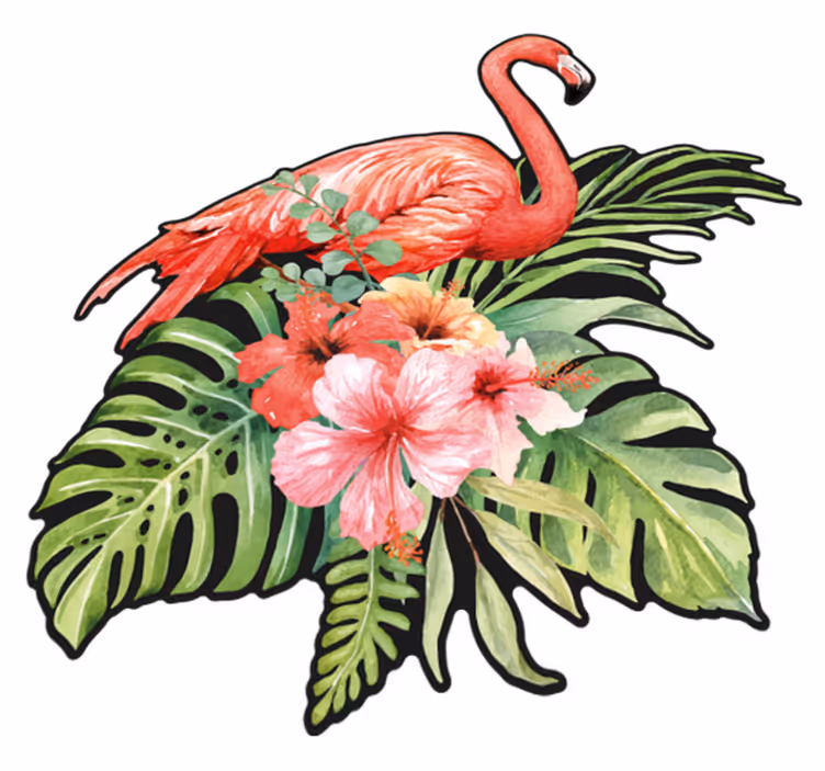 Χαλί με εκτύπωση ζώου Φλαμίνγκο με Λουλούδια - TenStickers