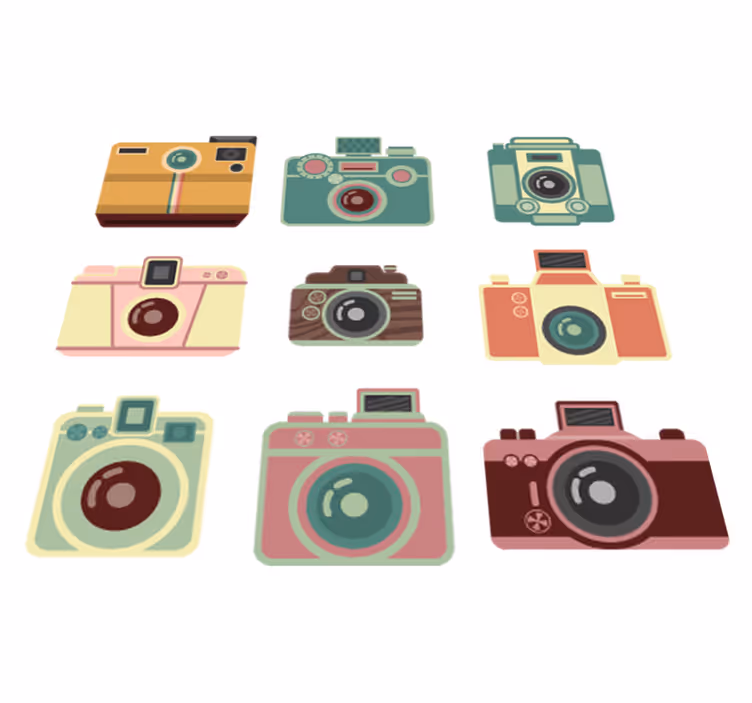 Βινυλιακό χαλί τραπεζαρίας με vintage κάμερες - TenStickers