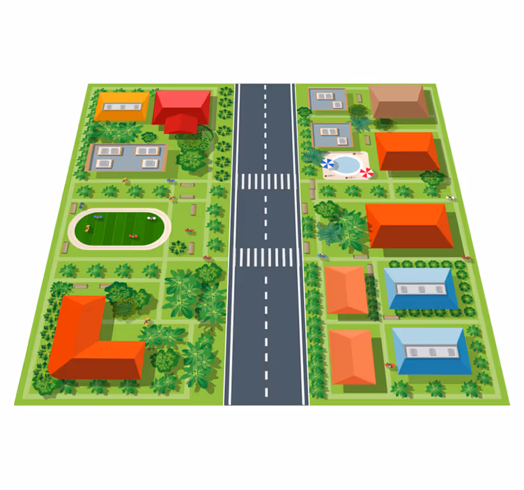 παιδικό χαλί δαπέδου παιχνιδιάρικο αστικό τοπίο - TenStickers