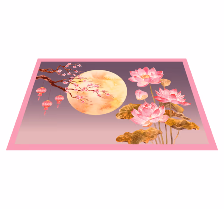 Floral χαλί νυχτερινής σκηνής λωτού - TenStickers