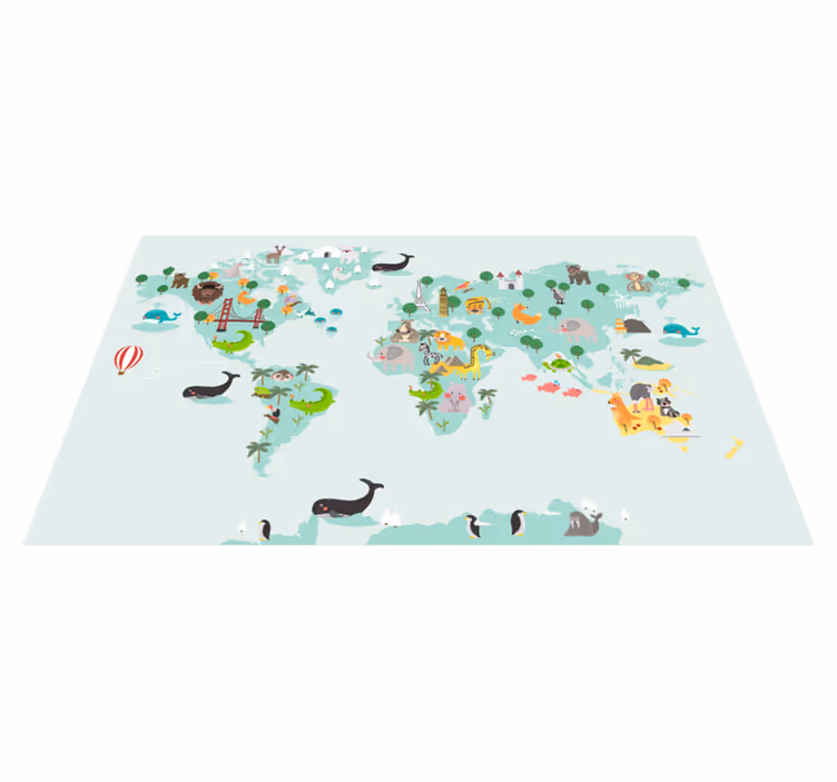 σκανδιναβικό τυρκουάζ worldmap παιδικό χαλί βινυλίου - TenStickers