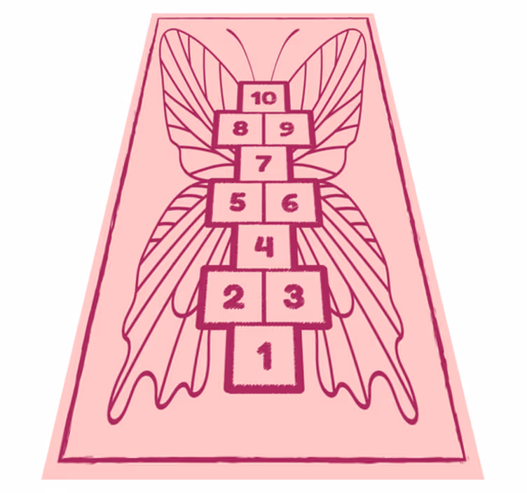 παιχνίδι βινυλίου χαλί ροζ πεταλούδα κουτσό - TenStickers
