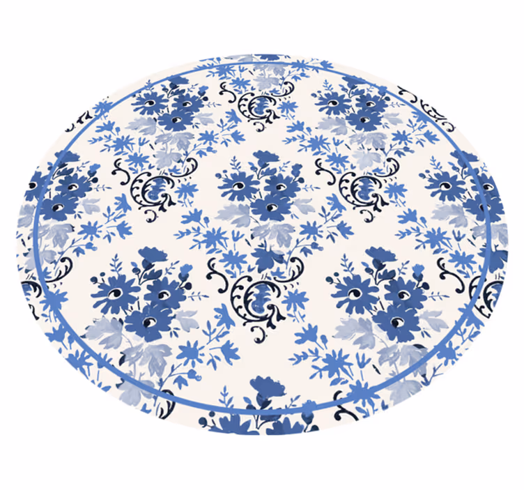 κυκλικό χαλί floral μπλε εκτύπωση - TenStickers