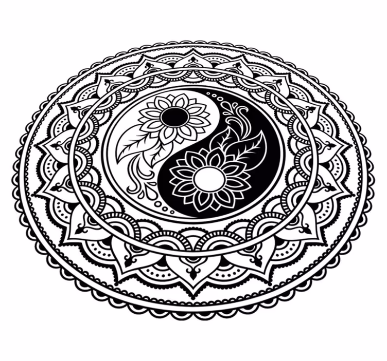 ασπρόμαυρο χαλί βινυλίου ying και yang mandala - TenStickers