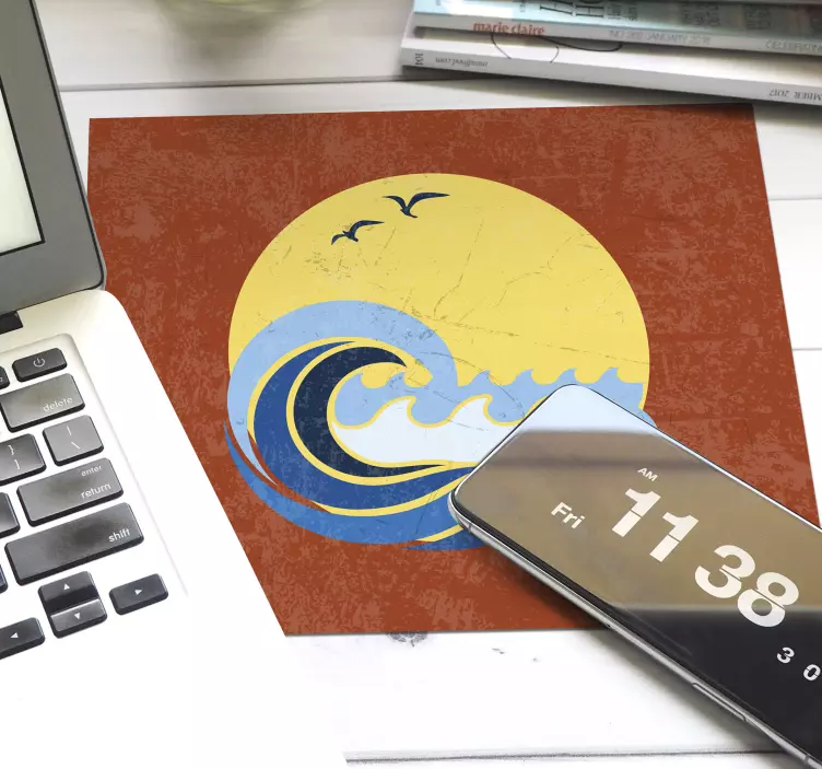 ήλιο, παραλία και κύμα ποντικιού της δεκαετίας του '70 - TenStickers