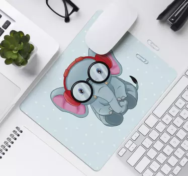 ελέφαντας με γυαλιά και ακουστικά mousepad αυθεντικό mousepad - TenStickers