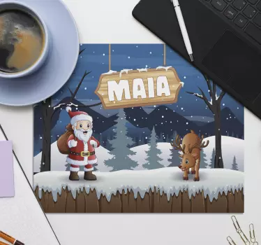 Άγιος Βασίλης και τάρανδος με όνομα προσαρμοσμένο mousemats - TenStickers