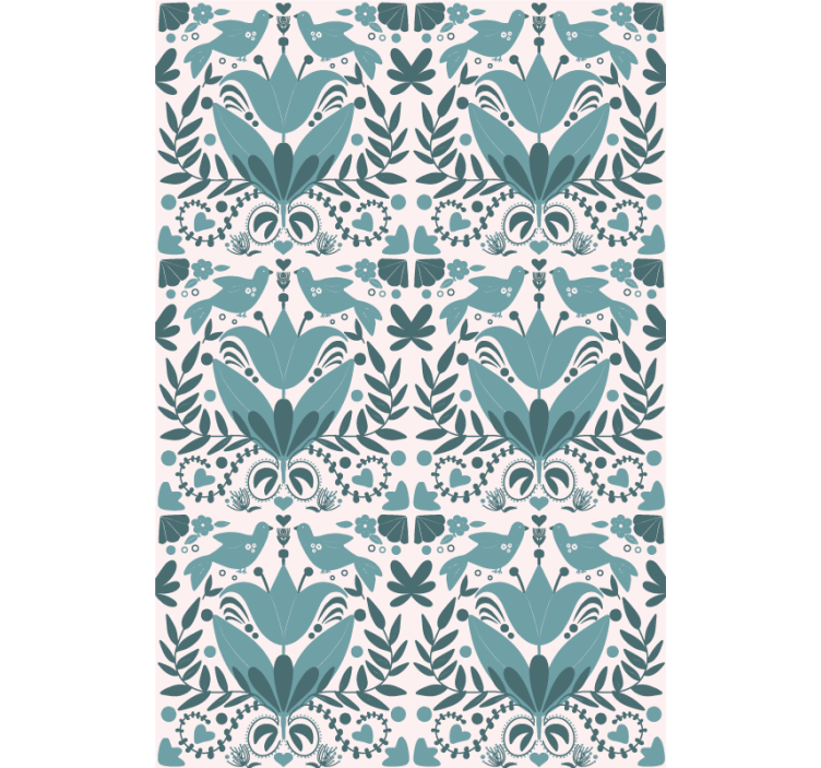 μπλε λαϊκή τέχνη μοτίβο με πουλιά λουλούδι τυφλό - TenStickers