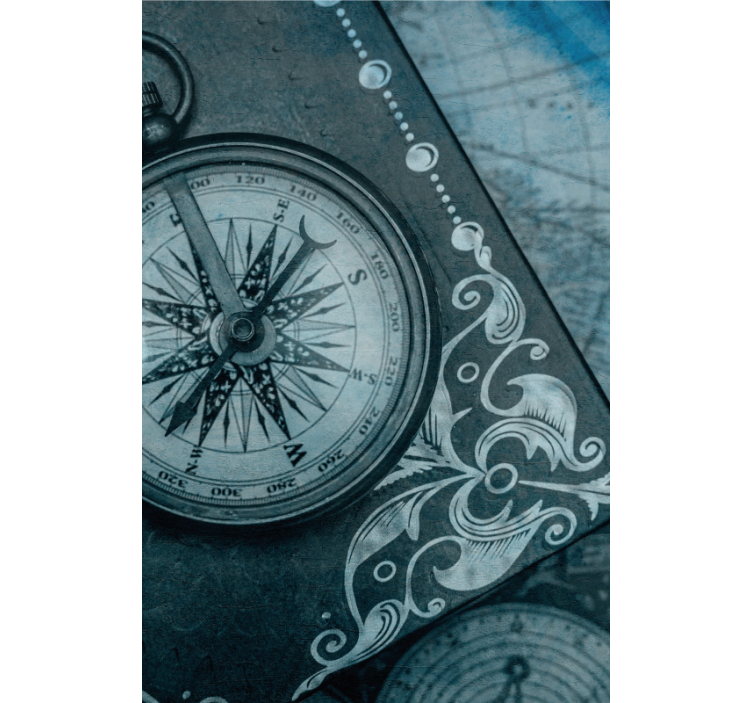 παλιά πυξίδα στο ρολό blind του μπλε παγκόσμιου χάρτη - TenStickers