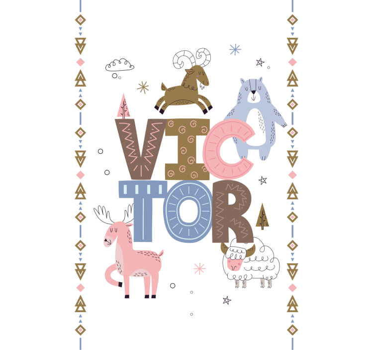 Pολό στόρι σκανδιναβικού στυλ παιδικό σχέδιο ζώων με όνομα - TenStickers