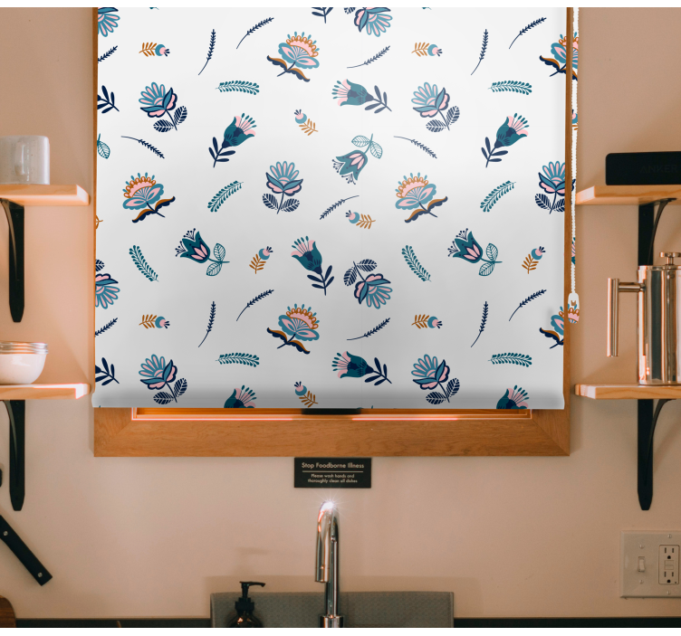 Λουλουδάτο ρολό στόρι μπλε μοτίβο λαϊκής τέχνης - TenStickers