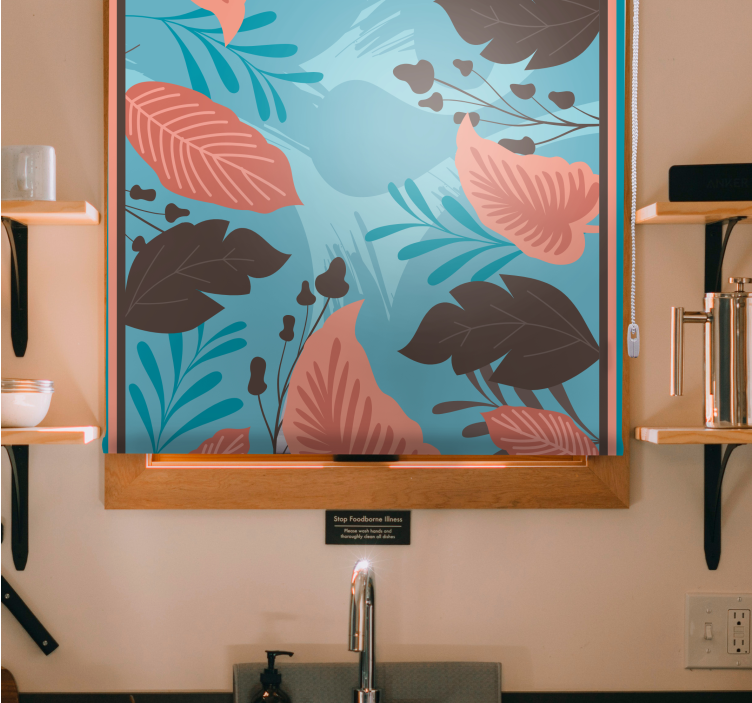 Pολό στόρι με λουλούδια και φυτά φυλλώδης λουλουδάτη σύνθεση - TenStickers