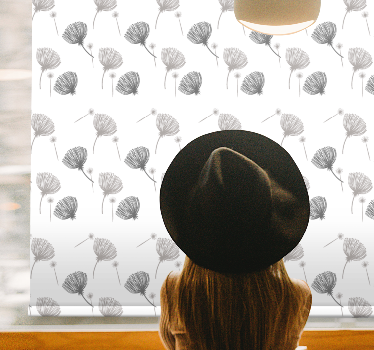 Pολό στόρι με λουλούδια και φυτά απαλό γκρι μοτίβο - TenStickers