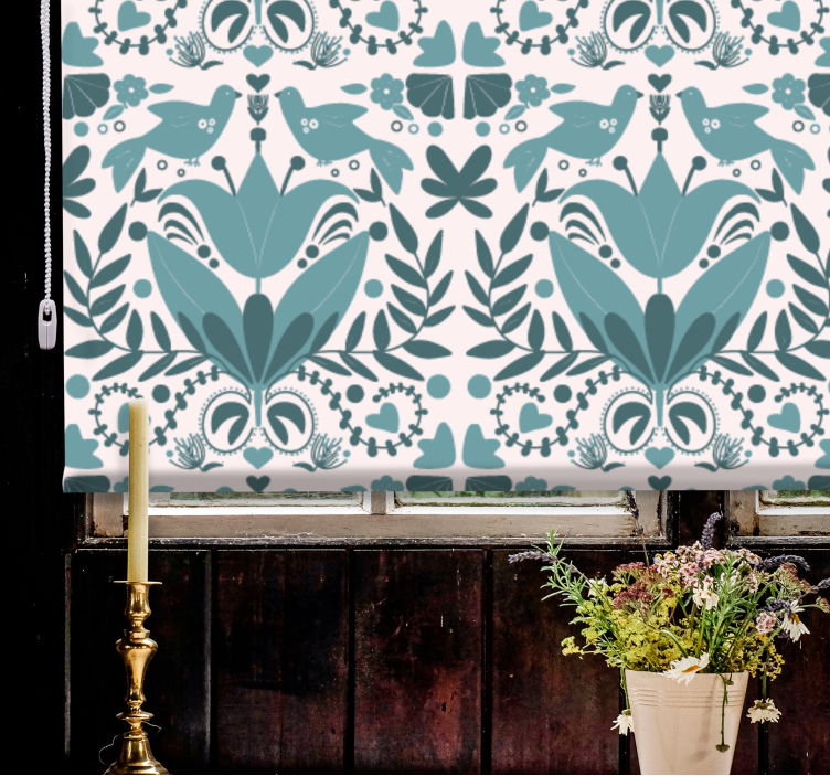 μπλε λαϊκή τέχνη μοτίβο με πουλιά λουλούδι τυφλό - TenStickers