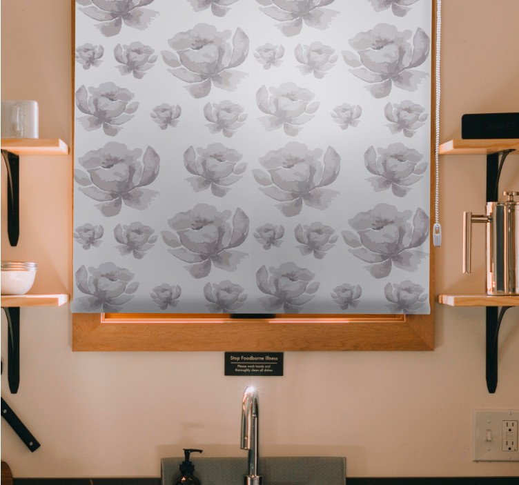 γκρι 80's floral μοτίβο vintage roller blind - TenStickers