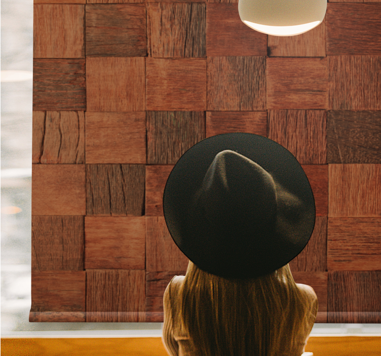 Pολό κουρτίνας με υφή και μοτίβο τετράγωνα ξύλινα πάνελ - TenStickers