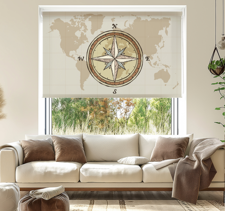 Vintage world map curtain with compass - TenStickers