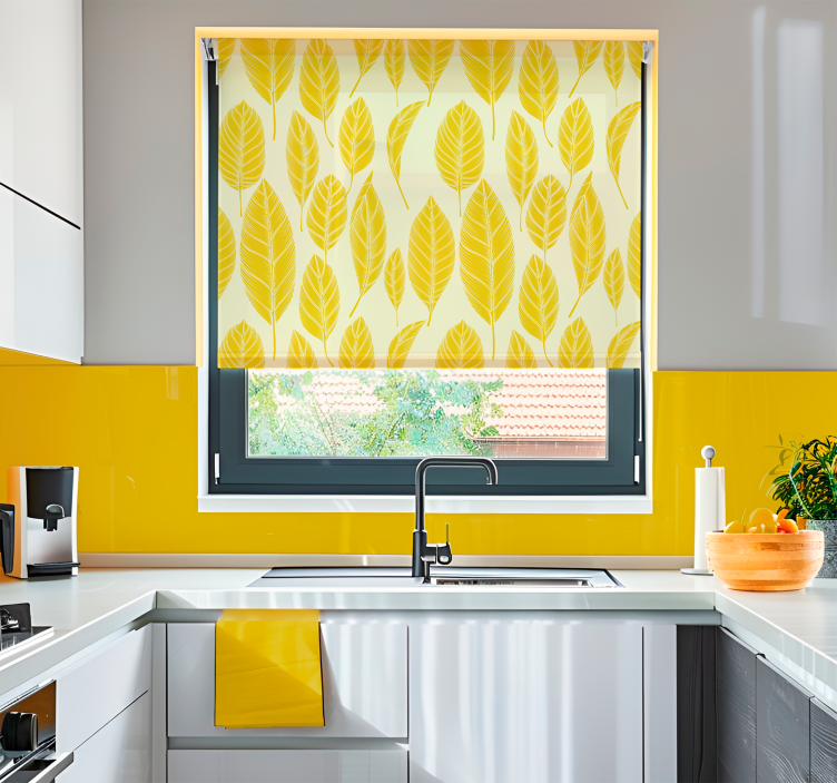 Kίτρινο ρολό κουρτίνας μοτίβο μεγάλων φύλλων - TenStickers