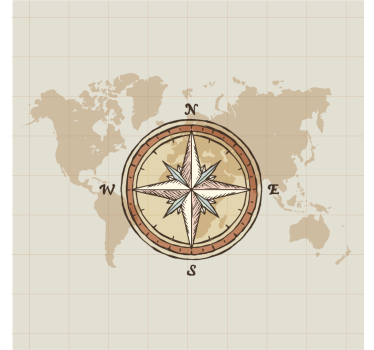 Vintage world map curtain with compass - TenStickers