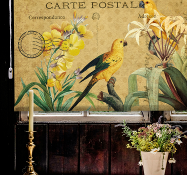 Pολό στόρι με λουλούδια και φυτά vintage floral πουλί - TenStickers