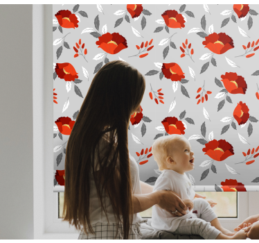 Λουλουδάτο ρολό στόρι κόκκινο γκρι μοτίβο - TenStickers