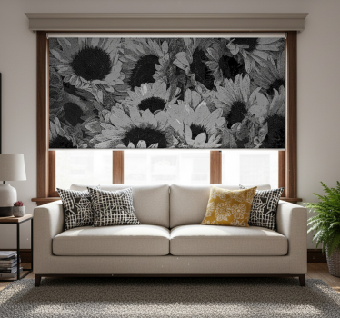 Ρολό κουρτίνα για σαλόνι Μαύρο και άσπρο ηλιοτρόπιο - TenStickers