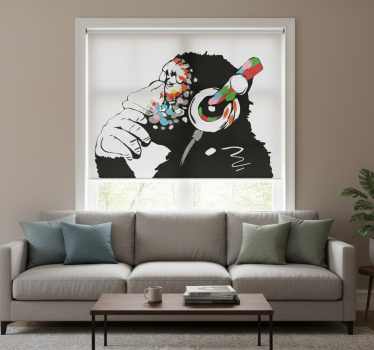 Ρολό κουρτίνα για σαλόνι mono banksy μουσική - TenStickers