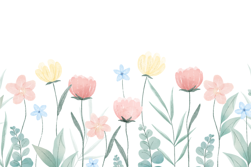 ροζ και κίτρινα λουλούδια με φύλλα πλακάτ - TenStickers