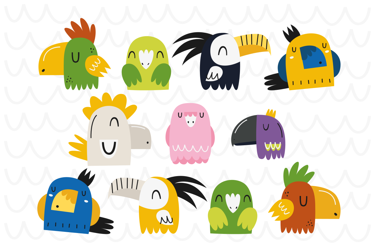 εξωτικά πουλιά γελοιογραφία μοντέρνα πλακάτ - TenStickers