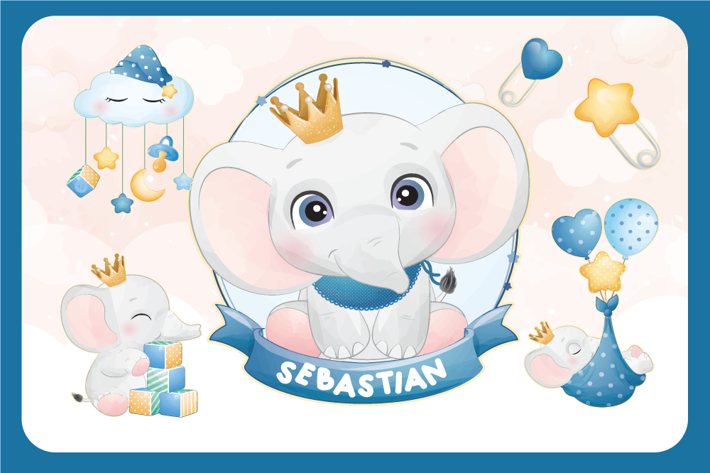 χαριτωμένο αγόρι ελέφαντα με πλακάτα με όνομα παιδιά - TenStickers
