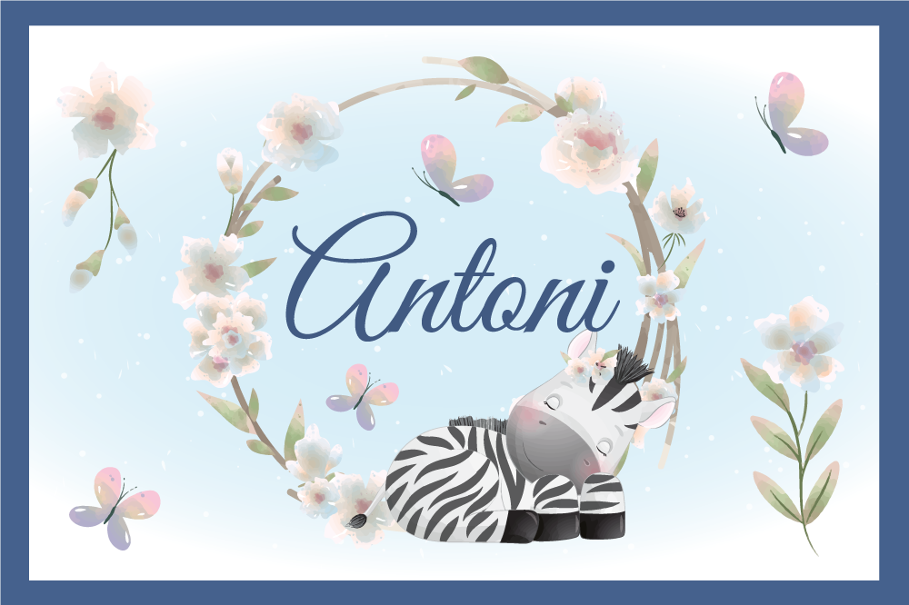 χαριτωμένα ζώα ζέβρα με πλακάτα με όνομα παιδιά - TenStickers