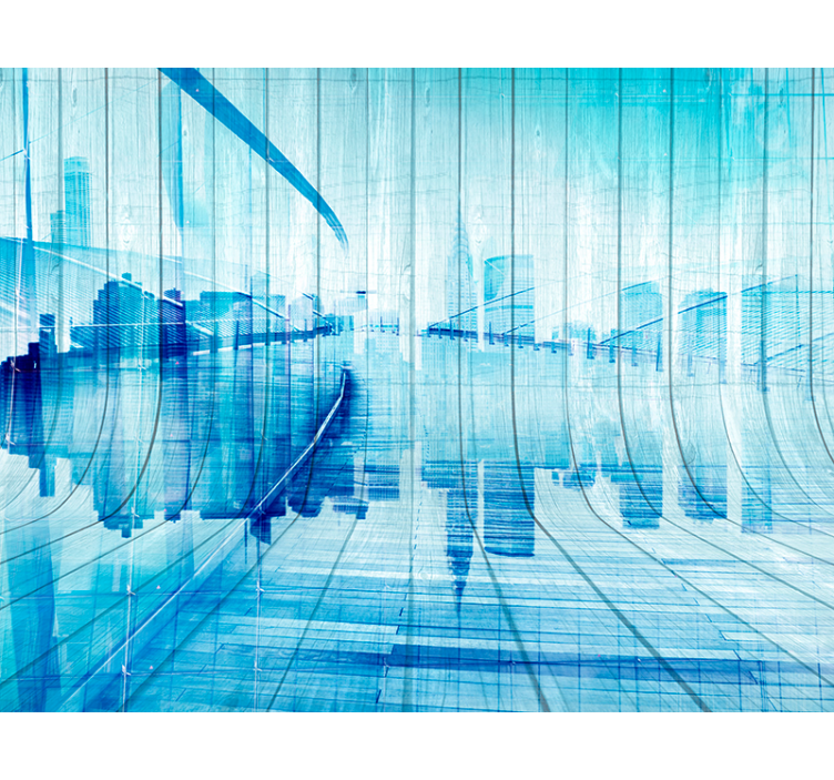 ξύλο εφέ πόλη στον ορίζοντα ξύλινη τοιχογραφία τοίχου - TenStickers