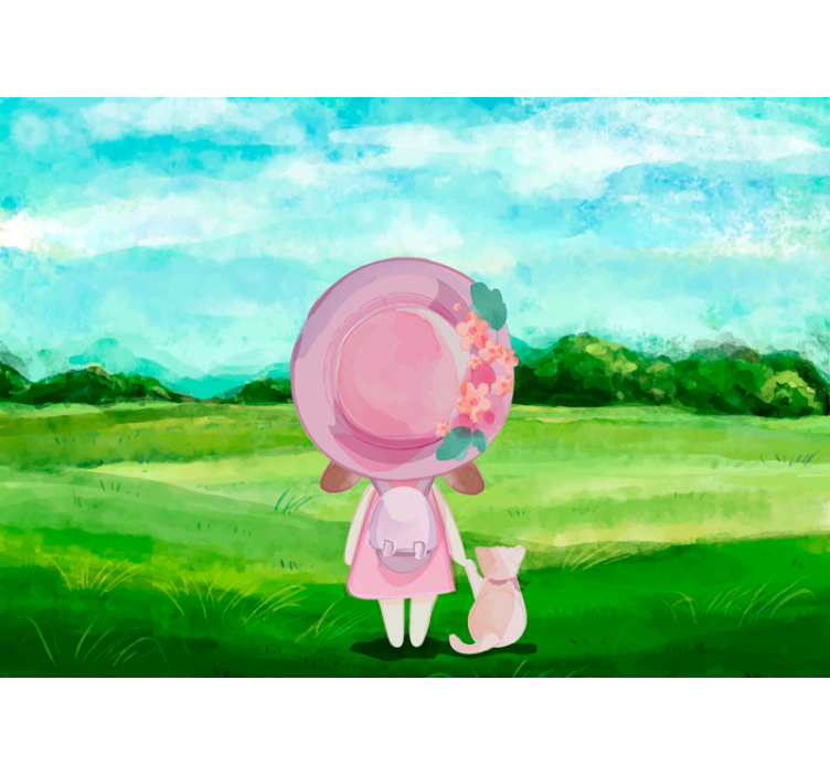 παιδικός τοίχος τοιχογραφεί ένα κορίτσι στο λιβάδι - TenStickers