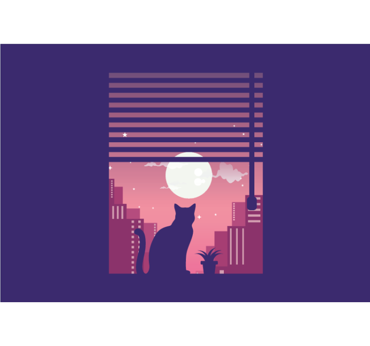 γάτα νύχτα πόλη λογότυπο σαλόνι τοίχο τοιχογραφία - TenStickers