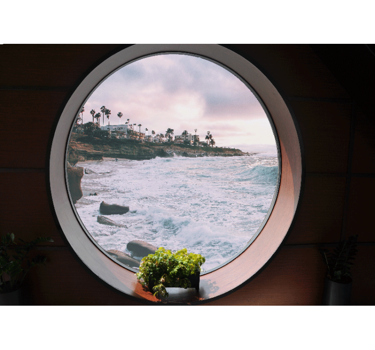 Τρισδιάστατη ακτή τοπίων θάλασσας με τοιχογραφία τοίχων βράχων - TenStickers